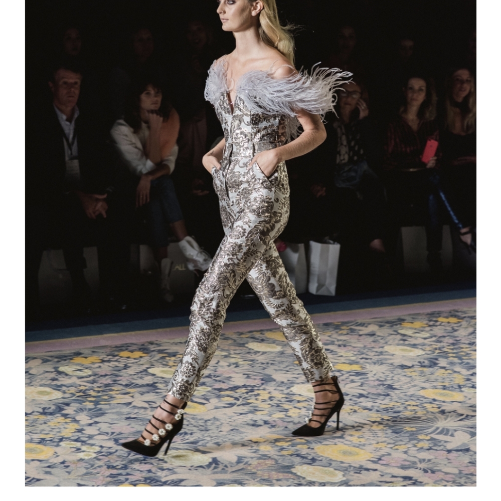 Gilded!Alice Mccall Runway Brocade Metal zendaya energy Ornate silver Pant Set 4